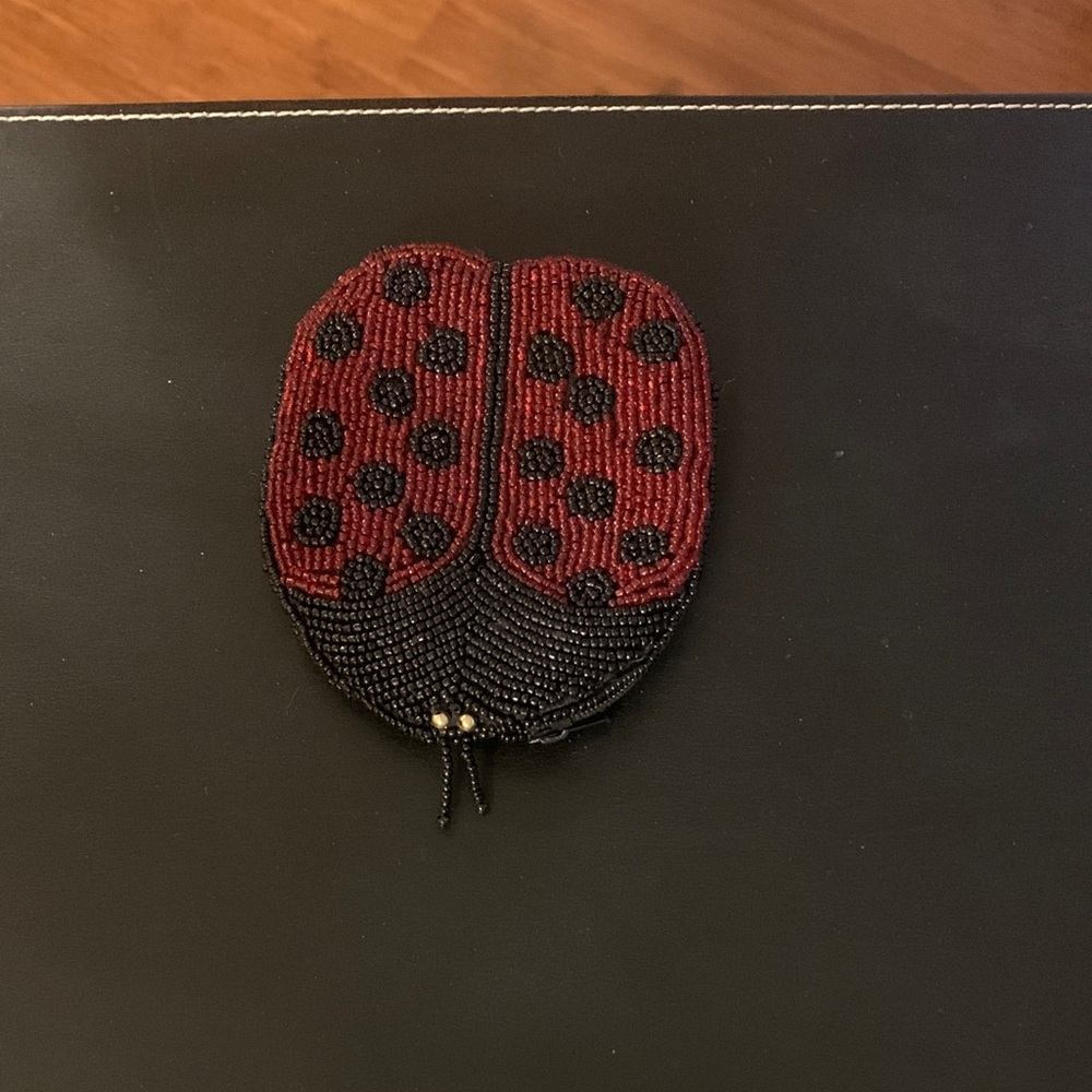 Beaded Ladybug pouch - great as coin wallet or jewelry case